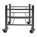A SSL Industries stainless steel tote cart with wheels.