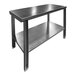 A metal SSL Industries stainless steel work table with undershelf.