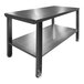 A stainless steel SSL Industries work table with undershelf.
