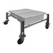 A stainless steel SSL Industries cart holding two grey plastic lugs.