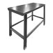 A stainless steel work table with UHMW foot pads and an open base.