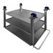 A SSL Industries stainless steel utility cart with blue wheels.