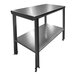 A SSL Industries stainless steel work table with undershelf and paw print footing.