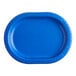 A close-up of a blue Creative Converting oval paper platter.