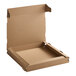 A Choice kraft cardboard pizza box with the lid open.