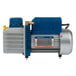 A blue and yellow VacPak-It air pump with a metal container attachment.