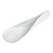 An EcoTensil compostable paper spoon with a blue and white pattern on the handle.