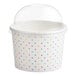 A white paper Choice food cup with a dome lid and colorful polka dots.