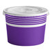 A purple and white paper food container with a lid.