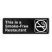 A black Lavex smoke-free restaurant sign with white text.