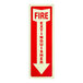 A red and white Lavex safety label with the words "Fire Extinguisher" and a down arrow.