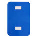 A blue and white rectangular sign with white rectangles and Braille text.