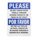 a sign with blue and white text