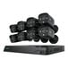 A black Reolink network video recorder with 8 cameras attached.