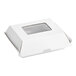 A white corrugated clamshell container with a clear window on top.