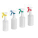 A row of white Lavex plastic bottles with assorted color spray triggers.