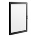 A black rectangular glass door with a white window.