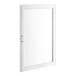 A white rectangular door with a clear glass panel.