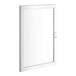 A white rectangular door with a rectangular window and a white frame.