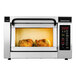 Two pizzas cooking in a PizzaMaster electric countertop pizza oven.