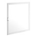 A white rectangular door with a window and a white frame.