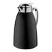 A matte black stainless steel coffee carafe with a stainless steel handle.