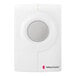 A white rectangular Bellman & Symfon doorbell push button with a white circle and black border.