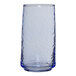 An Anchor Hocking clear glass with a blue rim.