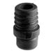 A close-up of a black plastic floor glide with a threaded end.