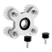 An Estella aluminum gear wheel with white gears and screws.