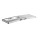 A rectangular silver Avantco evaporator drain pan with a hole in the middle and a white label.