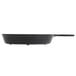 A black pan with a handle.