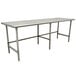 A long stainless steel table with metal legs.
