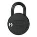 A black ABUS padlock with a red dial and the word "padlock" on it.