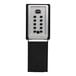 A black and silver ABUS KeyGarage wall-mount push button lockbox with a keypad.