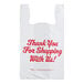 A Source Direct white plastic T-shirt bag with "Thank You" in red text.