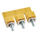 A yellow plastic terminal with yellow and silver screws.