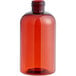 An 8 oz. amber Boston Round PET bottle with a black cap.