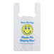 A white plastic Source Direct Inc. T-shirt bag with a smiley face on it.