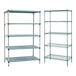 A Metro custom wire shelving unit with four metal shelves.