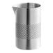 A silver stainless steel Barfly mixing pitcher with a perforated diamond lattice design.