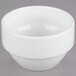A Libbey white porcelain bouillon bowl with a lid on a gray surface.