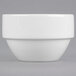 A Libbey white porcelain bouillon bowl with a white rim on a white surface.