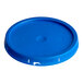 A blue BWAY plastic lid with a tear skirt and gasket.