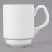 A close-up of a Libbey Slenda white porcelain mug with a handle.