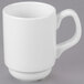 A close-up of a Libbey Slenda white porcelain mug with a handle.