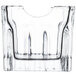 A clear glass Libbey Gibraltar sugar package holder with a handle.