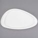 A white Libbey porcelain triform plate with an oval shape and white rim.