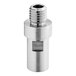 A close-up of a stainless steel threaded pipe fitting for a Main Street Equipment Upper Branch Washing Shaft.