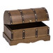 A wooden Flavour Blaster Treasure Chest with metal studs and an open lid.